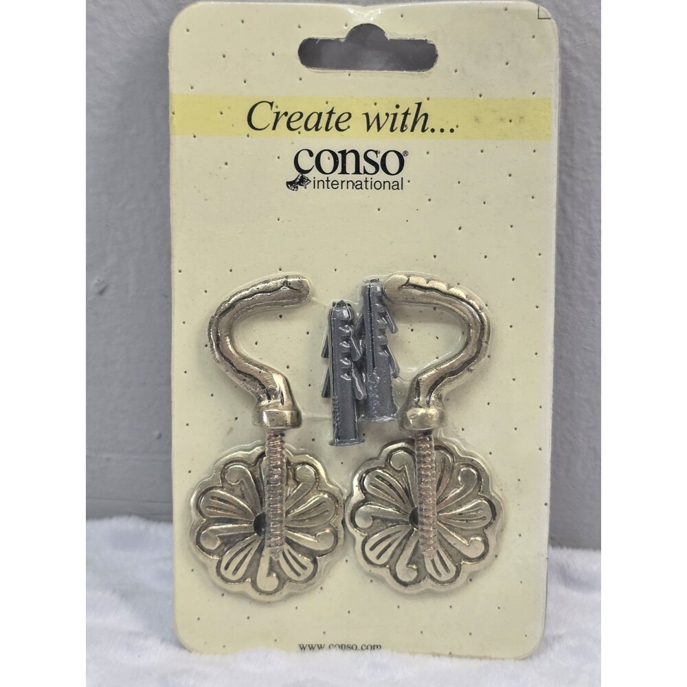 Conso Rosette Wall Hooks New Vintage Hook Set Decorative Brassware Old Stock 2